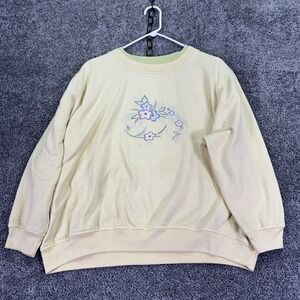Vtg Shenanigans Sweatshirt Womens Large Yellow Floral Embroidered Long Sleeve